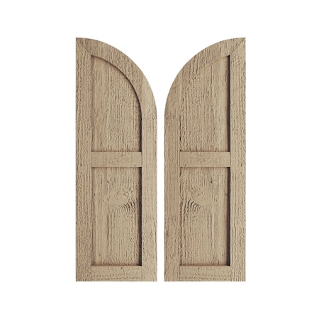 Rough Sawn 2 Equal Flat Panel W/Quarter Round Arch Top Faux Wood Shutters, 18Wx42H (24 Low Side)